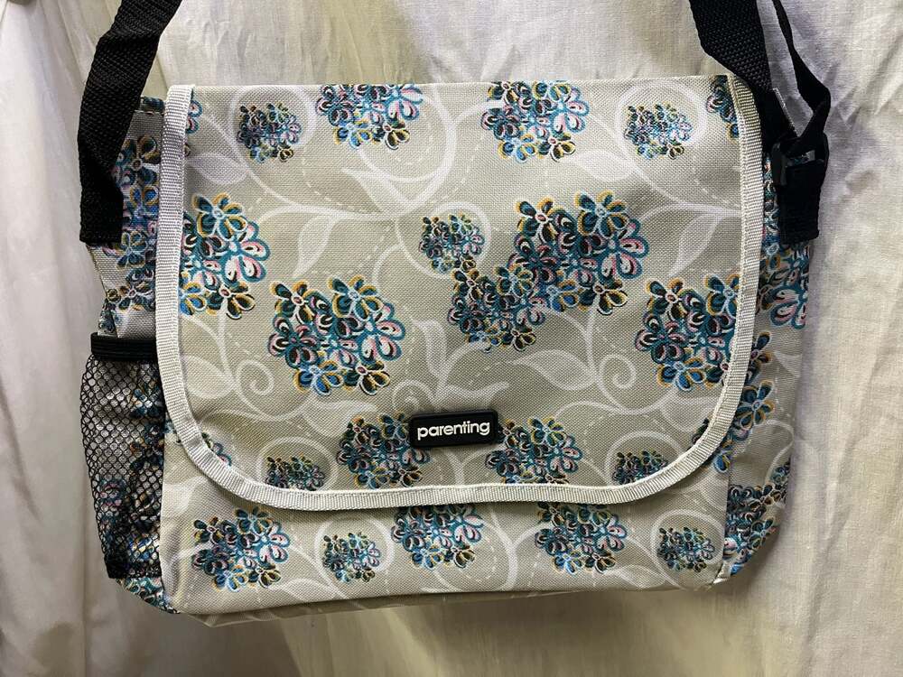 Parenting Branded Floral Print Messenger Diaper Bag with Mesh Side Pocket